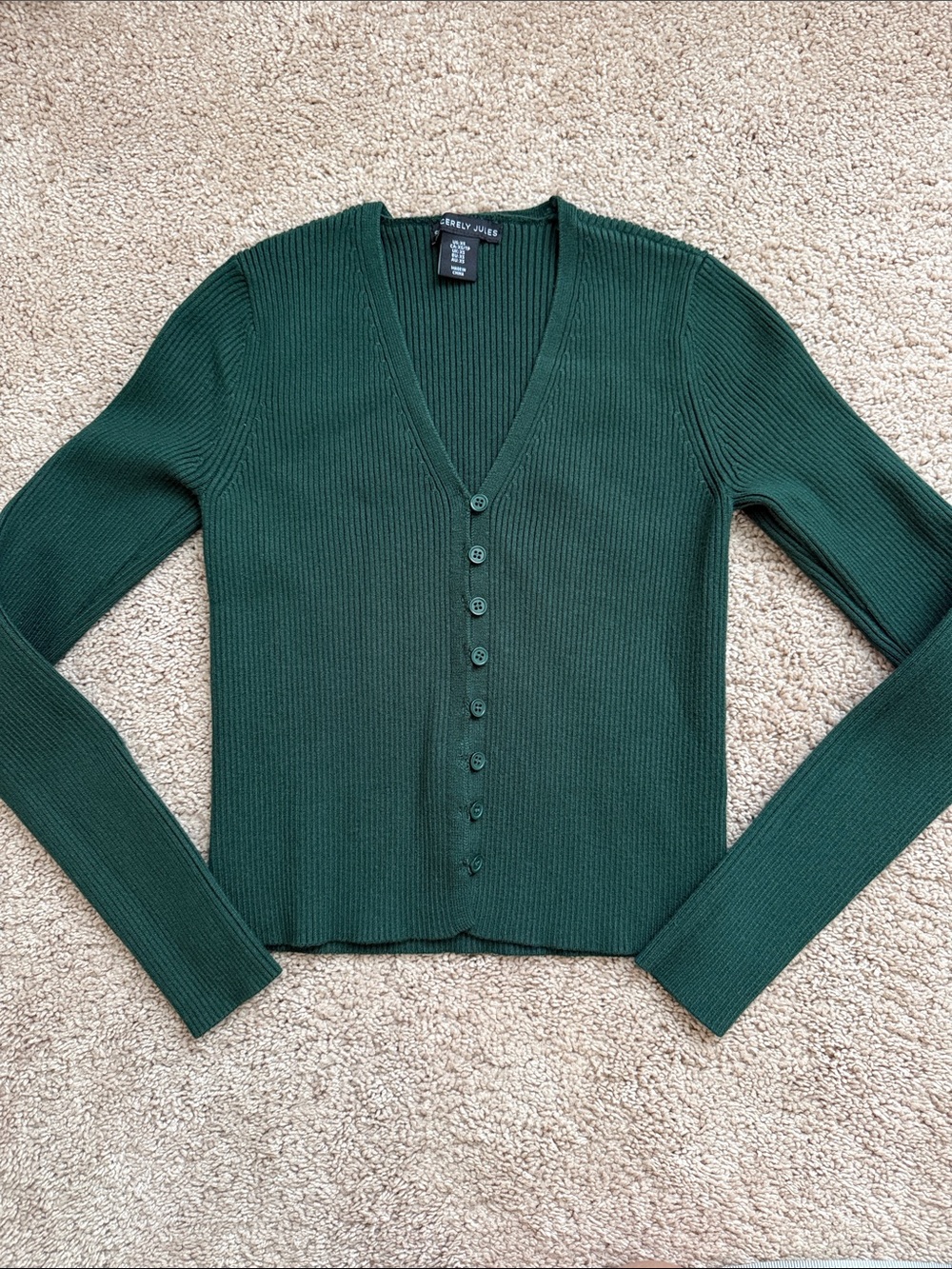 Sincerely Jules Forest Green Ribbed V-Neck Cardigan